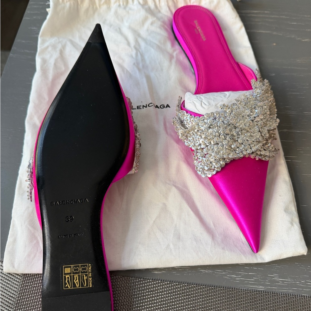 Balenciaga Fuchsia Slash Knife Satin Mules - Picture 4 of 5